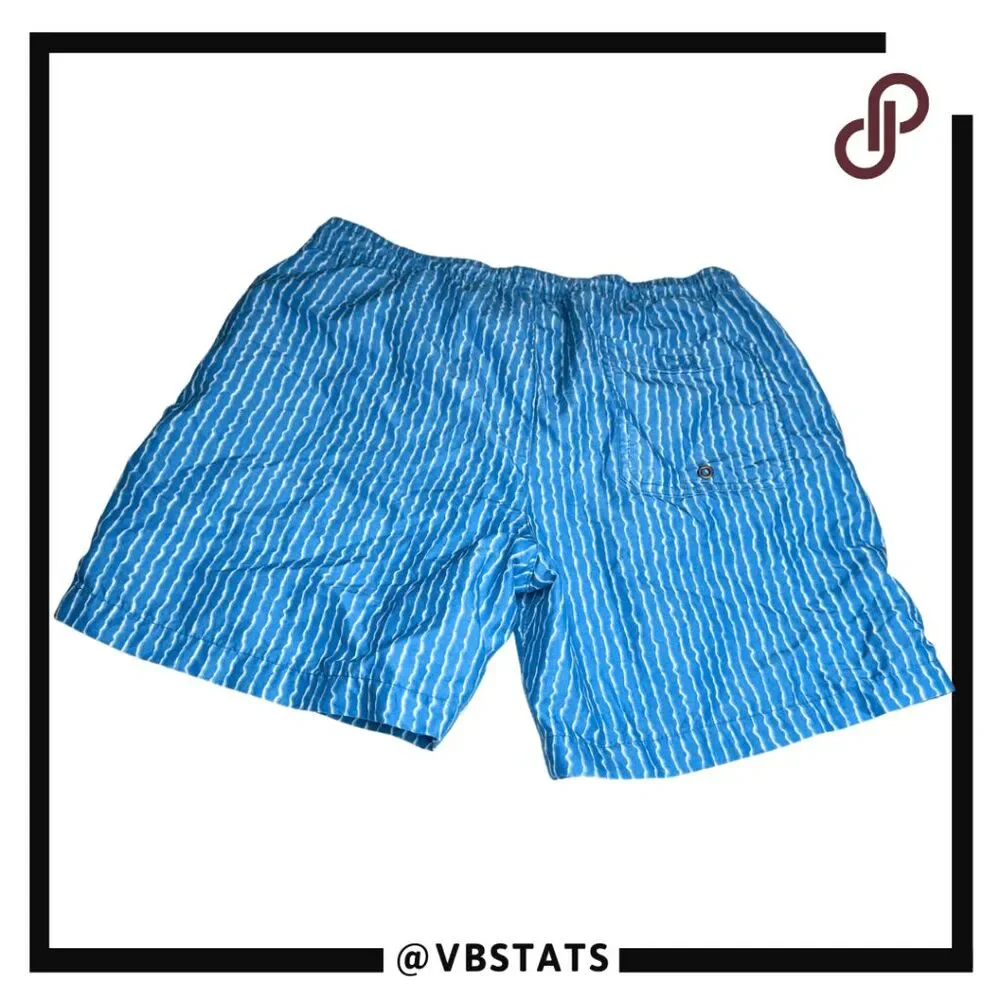 Beach Bros Mens Drawstring Striped Surfer Swim Trunks Blue White‎ Size Medium
